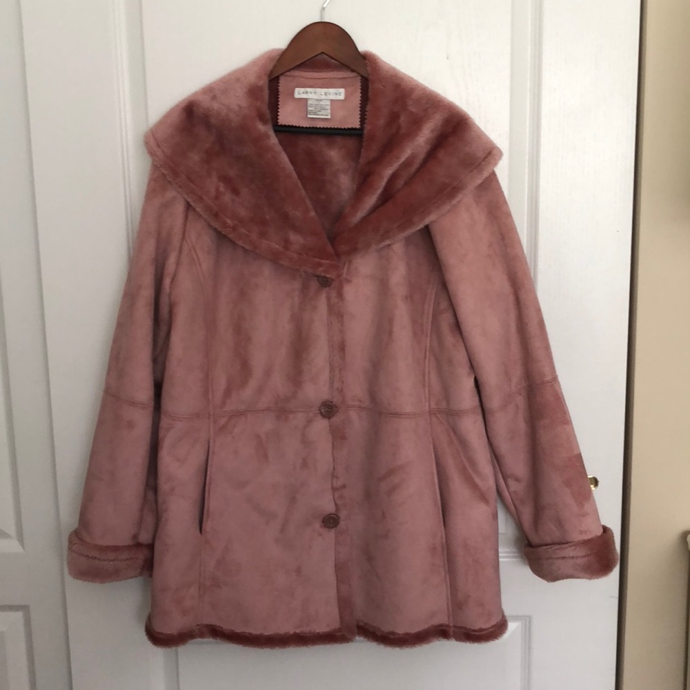 Larry Levine Pink Faux Shearling Coat 1X